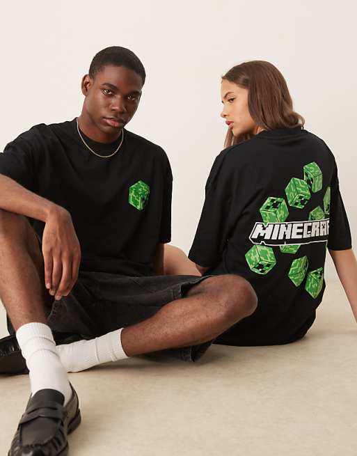 DESIGN unisex oversized t-shirt with Minecraft prints in black