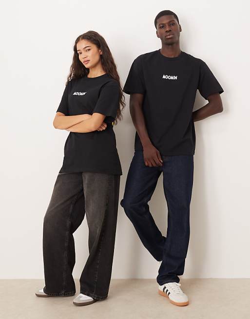 DESIGN Unisex Oversized T-shirt With Moomin Prints In Black