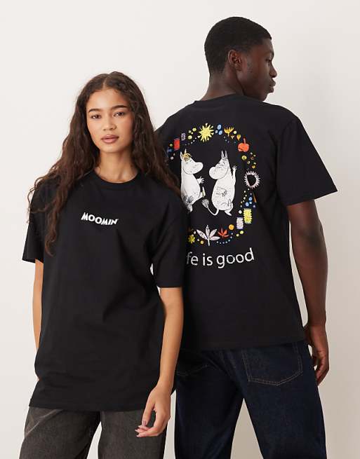 DESIGN unisex oversized t-shirt with Moomin prints in black