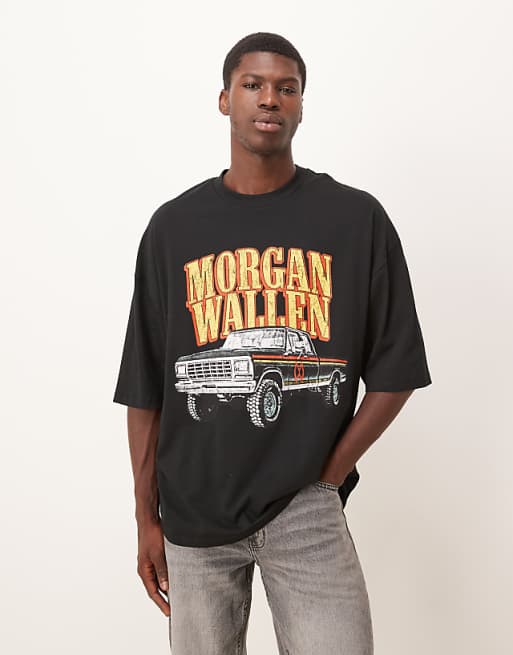 DESIGN unisex oversized t-shirt with Morgan Wallen prints in Black