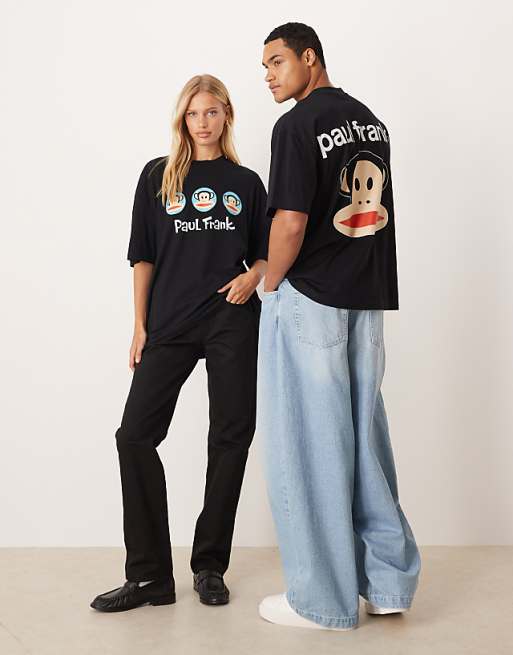 DESIGN Unisex Oversized T-shirt With Paul Frank Prints In Black