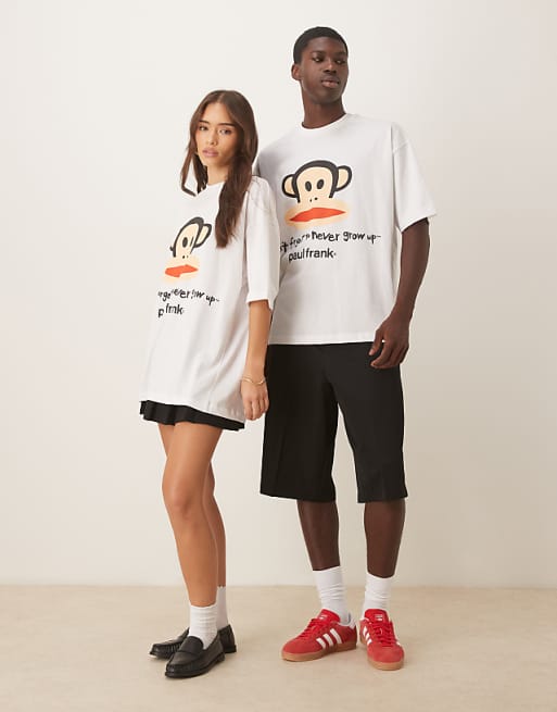 DESIGN Unisex Oversized T-shirt With Paul Frank Prints In White