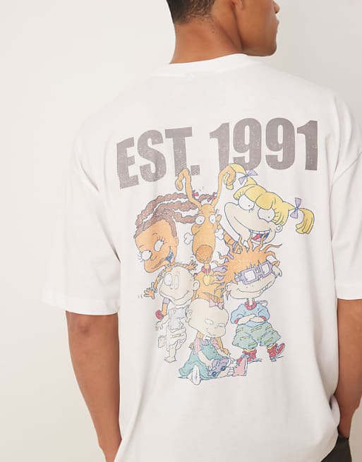 DESIGN Unisex Oversized T-shirt With Rugrats Prints In White