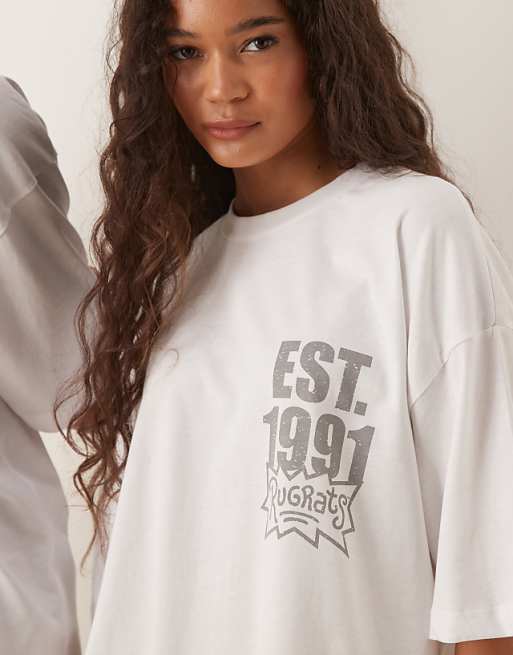 DESIGN Unisex Oversized T-shirt With Rugrats Prints In White