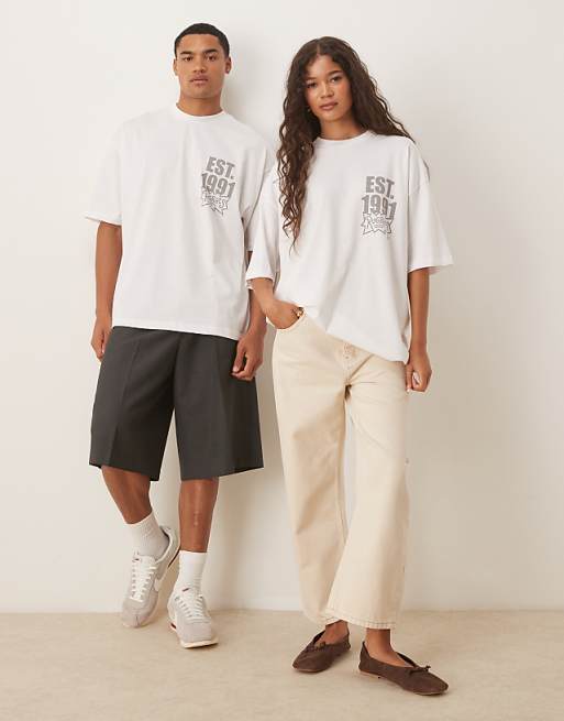 DESIGN Unisex Oversized T-shirt With Rugrats Prints In White