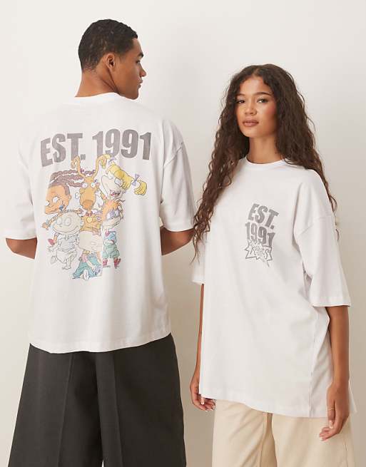 DESIGN unisex oversized t-shirt with Rugrats prints in white