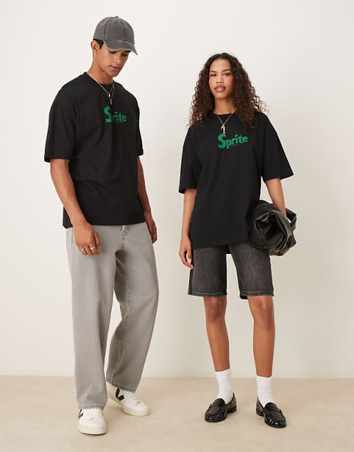 DESIGN Unisex Oversized T-shirt With Sprite Prints In Black