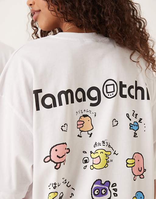 DESIGN Unisex Oversized T-shirt With Tamagotchi Prints In White