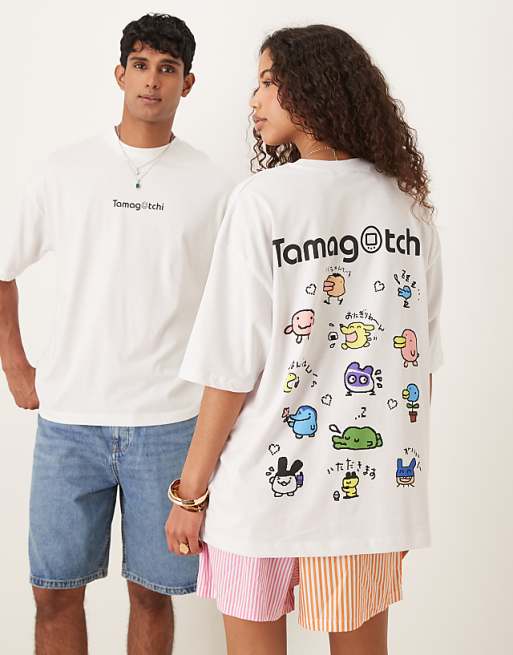 DESIGN unisex oversized t-shirt with Tamagotchi prints in white