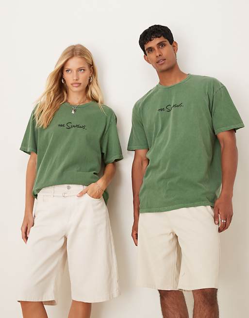DESIGN Unisex Oversized T-shirt With The Simpsons Prints In Green