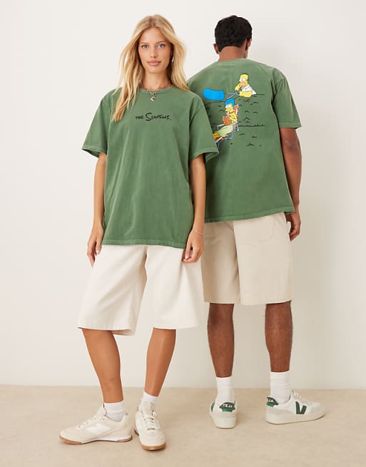 DESIGN unisex oversized t-shirt with The Simpsons prints in green