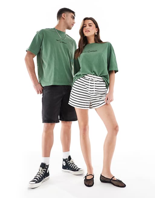 DESIGN Unisex Oversized T-shirt With The Simpsons Homer Hedge Print In Washed Green