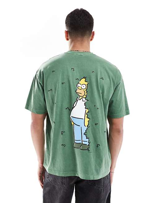 DESIGN Unisex Oversized T-shirt With The Simpsons Homer Hedge Print In Washed Green