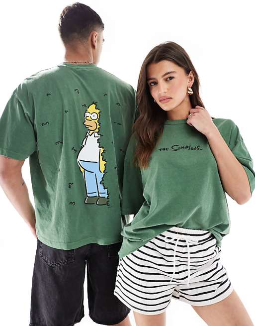 DESIGN unisex oversized t-shirt with The Simpsons Homer hedge print in washed green