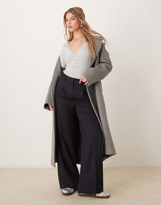DESIGN V Neck Long Sleeve Top With Lace Detail In Grey Marl