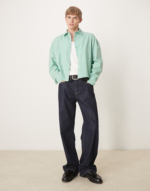 DESIGN Volume Oversize Boxy Shirt In Micro Green Check