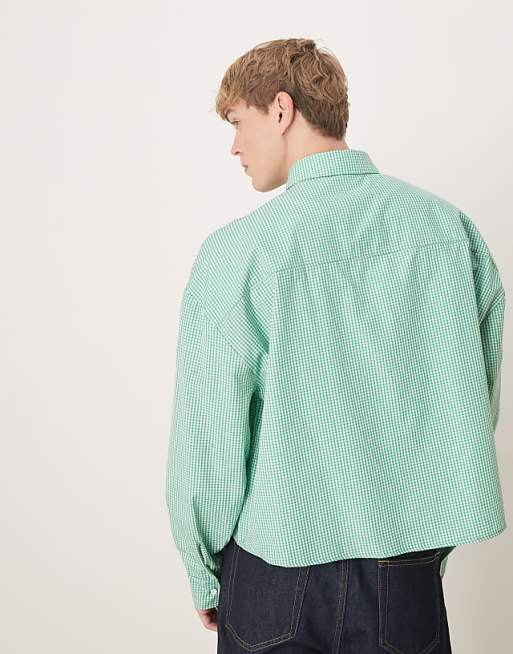 DESIGN Volume Oversize Boxy Shirt In Micro Green Check