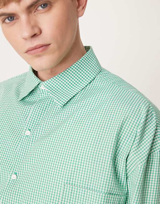 DESIGN Volume Oversize Boxy Shirt In Micro Green Check