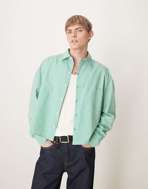 DESIGN volume oversize boxy shirt in micro green check