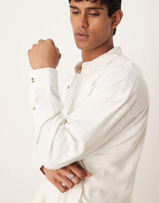 DESIGN Volume Oversized Linen Blend Shirt In White