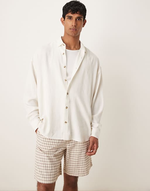 DESIGN volume oversized linen blend shirt in white