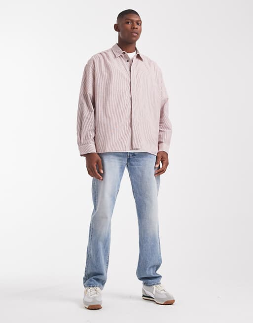 DESIGN Volume Oversized Stripe Shirt In Burgundy