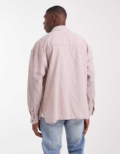 DESIGN Volume Oversized Stripe Shirt In Burgundy