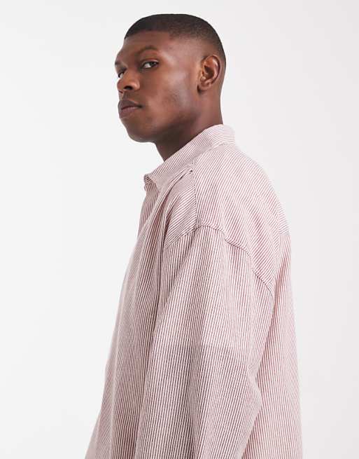 DESIGN Volume Oversized Stripe Shirt In Burgundy