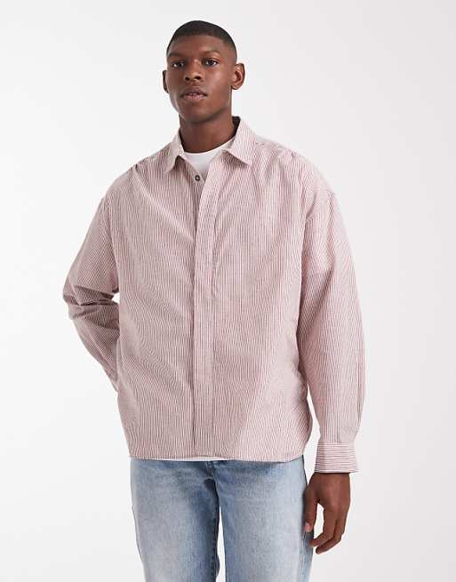 DESIGN volume oversized stripe shirt in burgundy
