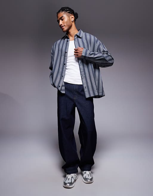 DESIGN Volume Oversized Stripe Shirt In Charcoal