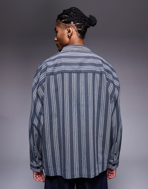 DESIGN Volume Oversized Stripe Shirt In Charcoal