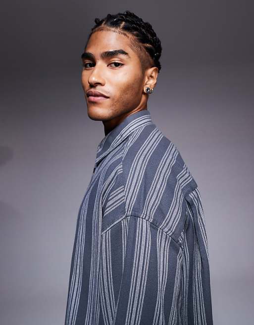 DESIGN Volume Oversized Stripe Shirt In Charcoal
