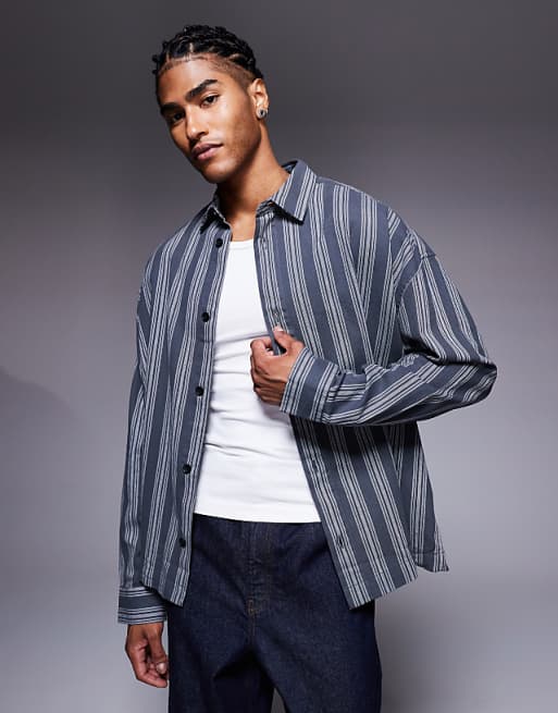 DESIGN volume oversized stripe shirt in charcoal