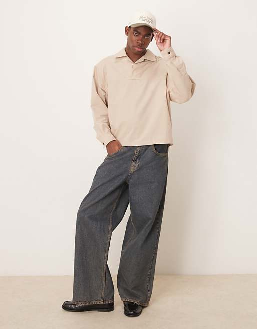 DESIGN Volume Oversized Textured Shirt In Beige