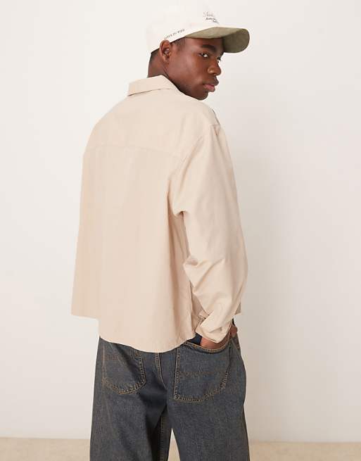 DESIGN Volume Oversized Textured Shirt In Beige