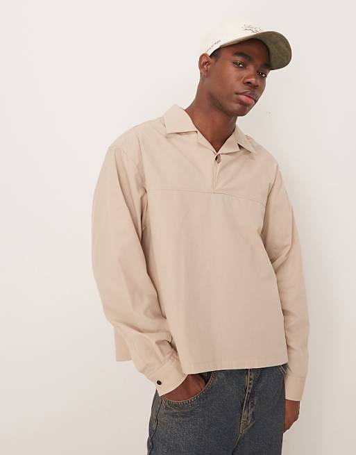 DESIGN volume oversized textured shirt in beige