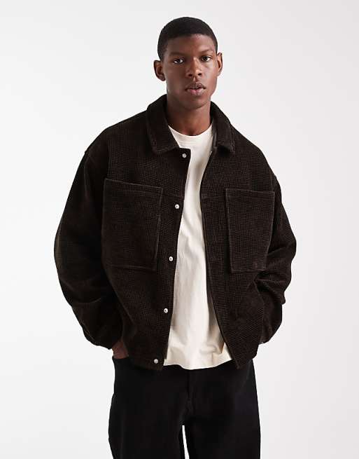 DESIGN Waffle Cord Harrington Jacket In Brown
