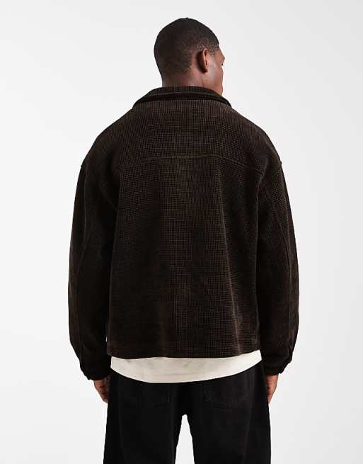 DESIGN Waffle Cord Harrington Jacket In Brown