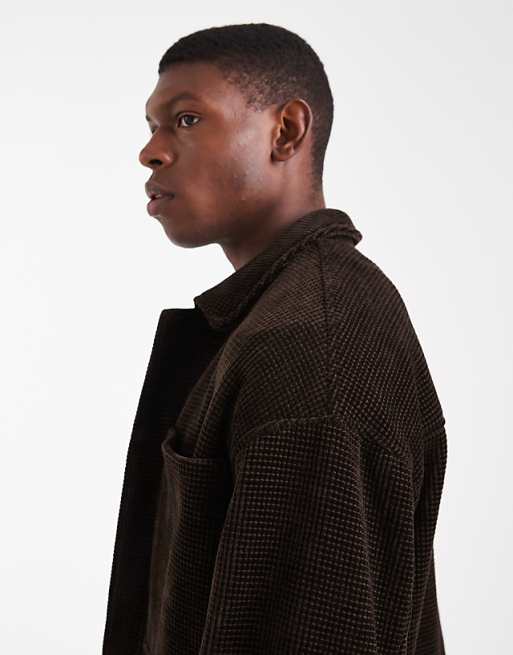 DESIGN Waffle Cord Harrington Jacket In Brown
