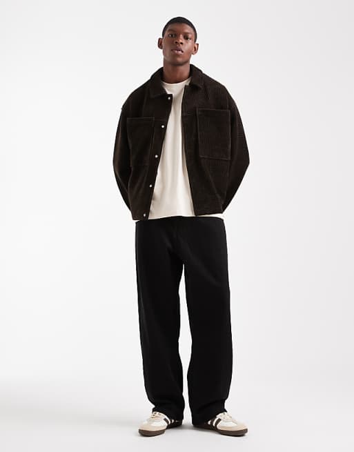 DESIGN waffle cord harrington jacket in brown