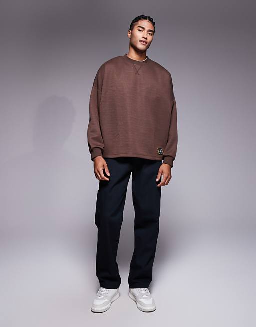 DESIGN Waffle Sweatshirt In Brown