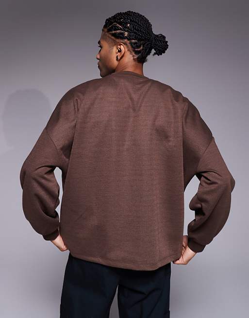 DESIGN Waffle Sweatshirt In Brown