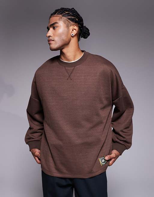 DESIGN waffle sweatshirt in brown