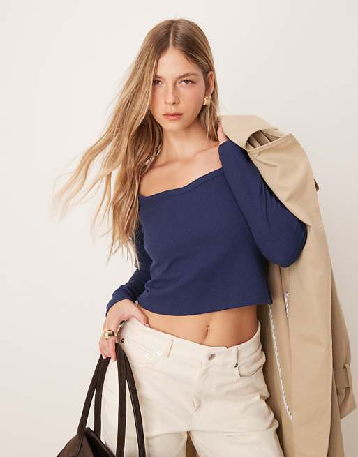 DESIGN waffle sweetheart waffle top in navy