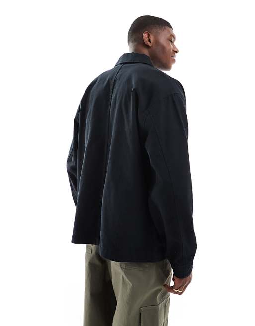 DESIGN Washed Twill Worker Jacket In Black