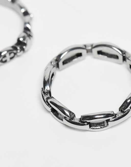 DESIGN Waterproof Stainless 2 Pack Chain And Cross Ring In Burnished Silver
