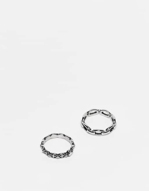 DESIGN waterproof stainless 2 pack chain and cross ring in burnished silver