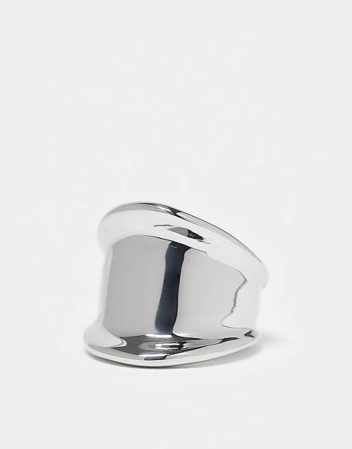 DESIGN waterproof stainless steel abstract ring in silver tone