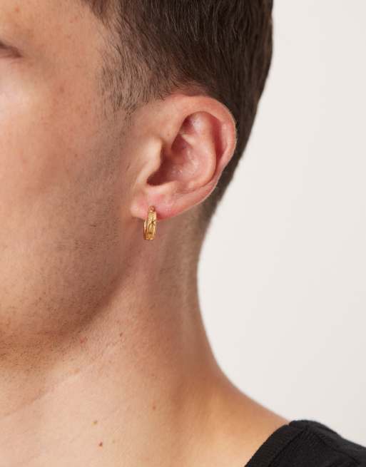 DESIGN Waterproof Stainless Steel Engraved Star Hoops In Gold Tone