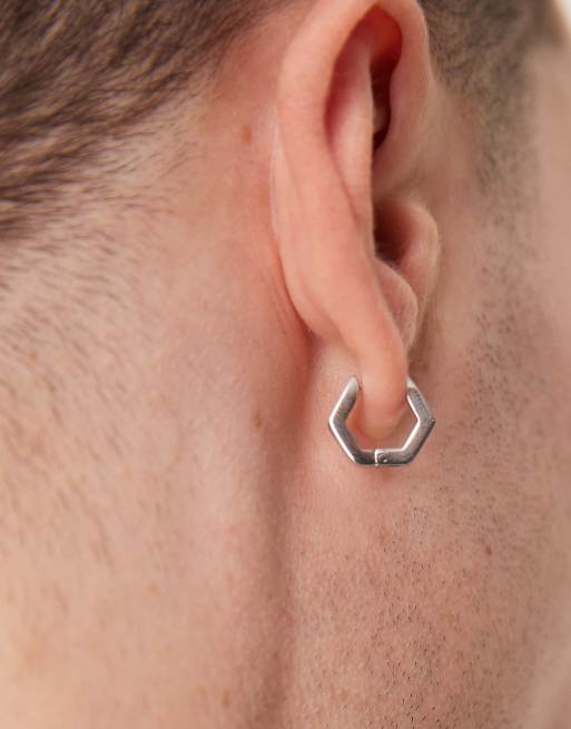 DESIGN Waterproof Stainless Steel Hexagon Hoops In Silver Tone